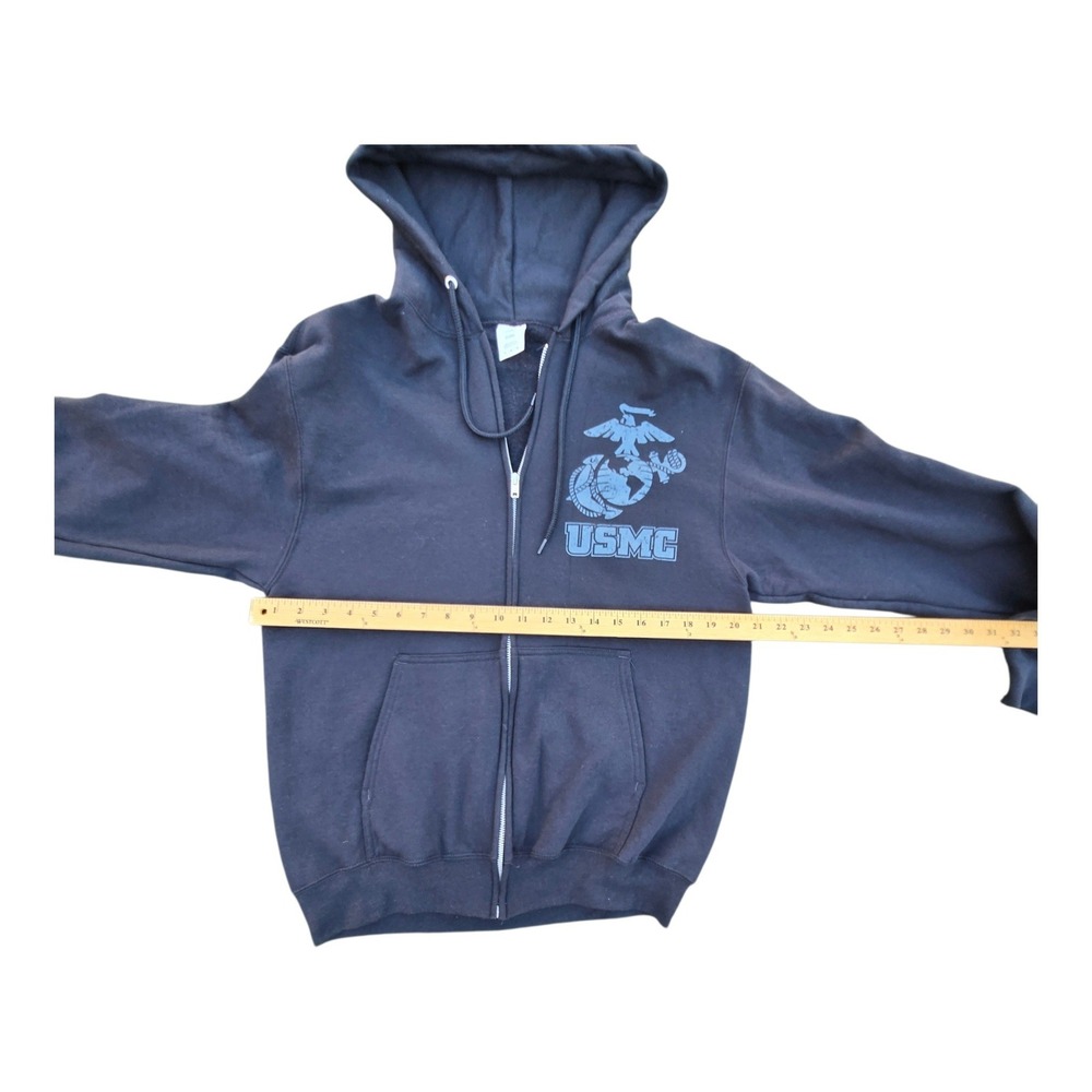 USMC Full Zip Hoodie Cotton Blend Medium Black Semper Fidelis Graphic - Picture 5 of 13